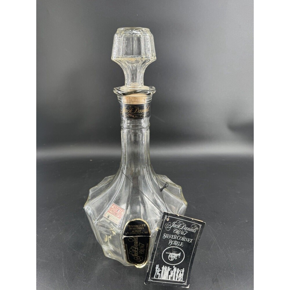 Vtg Jack Daniels Old No. 7 Silver Cornet Decanter Whiskey Bottle 1.75 L Stopper